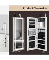 Gouun Mirrored Jewelry Armoire with Full Length Mirror and 2 Internal Led Lights