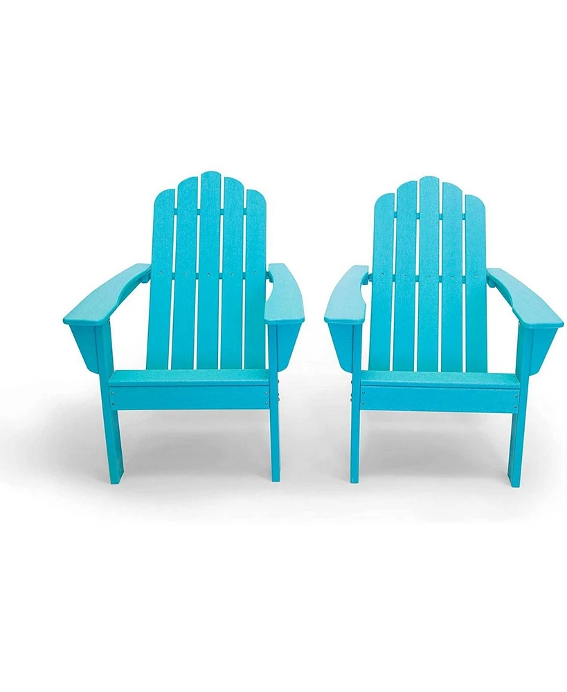 Slickblue All-Weather Recycled Blue Poly Plastic Outdoor Patio Adirondack Chairs Durable & Stylish Set of 2