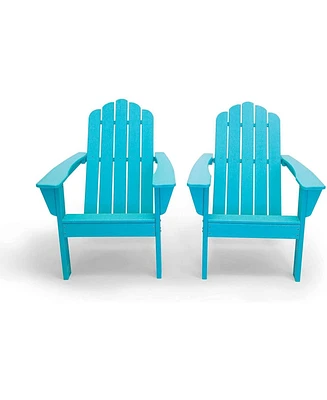 Slickblue All-Weather Recycled Blue Poly Plastic Outdoor Patio Adirondack Chairs Durable & Stylish Set of 2