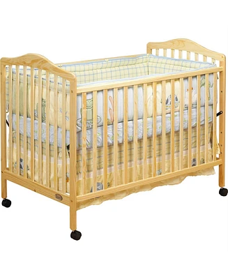 Slickblue Farmhouse Wood Convertible Crib Toddler Bed with Locking Caster Wheels