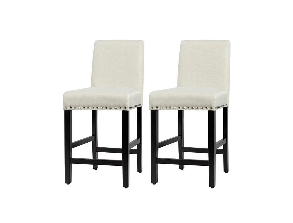 Slickblue Set of 2 Modern Kitchen Dining Bar Stools with Wood Legs and Linen Upholstered Seat