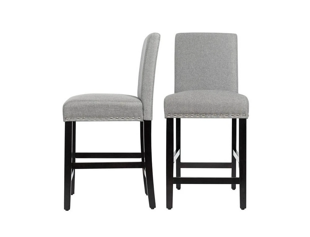 Slickblue Set of 2 Modern Kitchen Dining Bar Stools with Wood Legs and Linen Upholstered Seat
