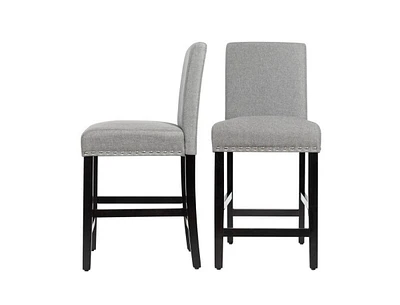 Slickblue Set of 2 Modern Kitchen Dining Bar Stools with Wood Legs and Linen Upholstered Seat