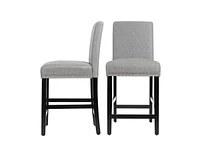 Slickblue Set of 2 Modern Kitchen Dining Bar Stools with Wood Legs and Linen Upholstered Seat
