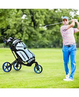 Gymax 3 Wheels Foldable Golf Push Pull Cart Trolley w/ Adjustable Handle Brake