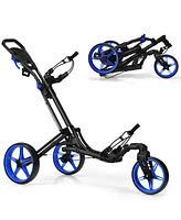 Gymax 3 Wheels Foldable Golf Push Pull Cart Trolley w/ Adjustable Handle Brake