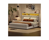 gaomon King Size Bed Frame with Led Lights and Charging Station