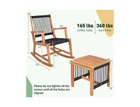 Slickblue 3 Piece Outdoor Wood Patio Furniture Rocking Chair Table Bistro Set