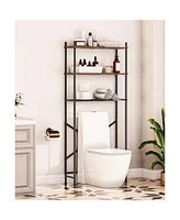 Slickblue Industrial Metal Wood Style Over the Toilet Freestanding Storage Shelving Unit