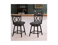 Slickblue Set of 2 Wood Counter Height Farmhouse Bar Stools with Swivel Cushioned Seat