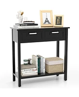 Gouun Narrow Console Table with Drawers and Open Storage Shelf