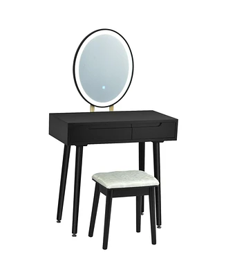 Gouun Touch Screen Vanity Makeup Table Stool Set with Lighted Mirror