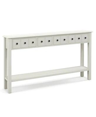 Gouun 60 Inch Long Sofa Table with 4 Drawers and Open Shelf for Living Room