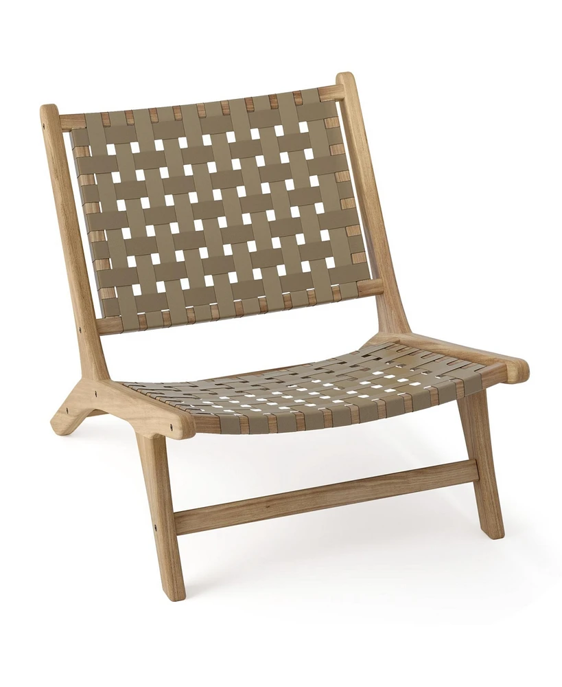 Gouun Modern Armless Teak Wood Lounge Chair with Nylon Woven Backrest and Seat