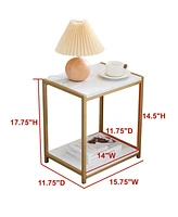 Kings Brand Furniture Lily Side Table with Sleek Square Metal Tube, White