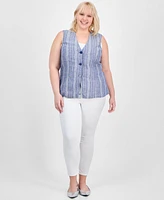 And Now This Trendy Plus Striped Three-Button Vest, Exclusively at Macy's