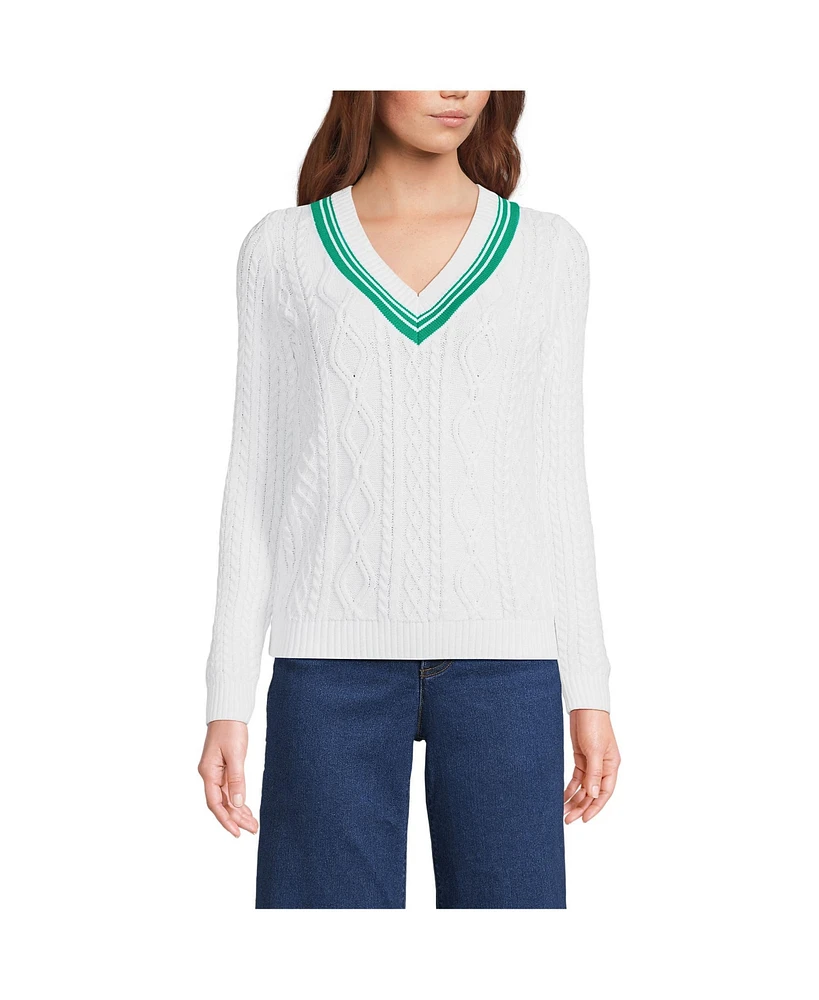 Lands' End Women's Drifter Cable V-Neck Sweater