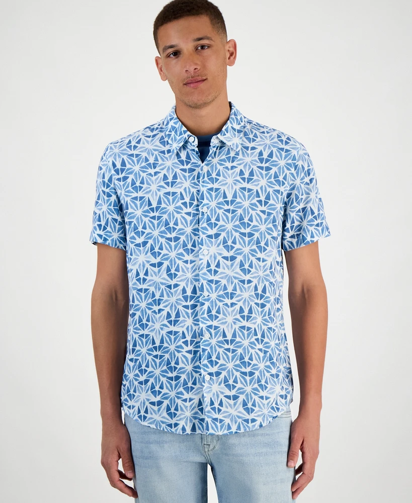 Guess Men's Slim Fit Short Sleeve Printed Button-Front Shirt