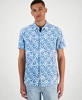 Guess Men's Slim Fit Short Sleeve Printed Button-Front Shirt