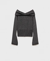 Mango Women's Bare Shoulders Lurex Sweater