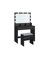 Slickblue Vanity Desk with Mirror and Lights, Makeup Upholstered Stool