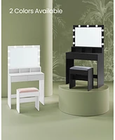 Slickblue Vanity Desk with Mirror and Lights, Makeup Upholstered Stool