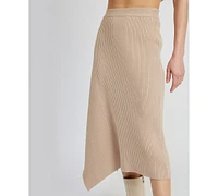 En Saison Women's Elaine Ribbed Asymmetric-Hem Midi Skirt