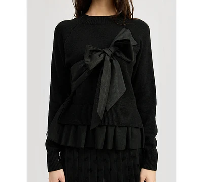 En Saison Women's Casey Bow-Tie Ruffle-Hem Sweater