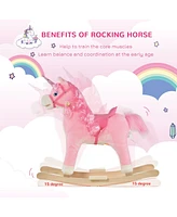 Qaba Kids Rocking Horse, Ride on Unicorn w/ Wooden Base, Tail Wag & Sounds