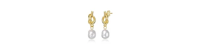 Sterling Silver 14K Gold Plated with Freshwater Pearl Pretzel Love Knot Dangle Earrings