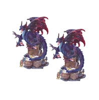 Fc Design "2-pc Gift Set" 4"H Three-Headed Purple Dragon Guarding Treasure Figurine Statue Ornament Home Room Office Decor and Perfect Gift Ideas for