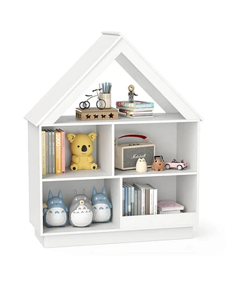 Costway Wooden Kids Dollhouse Bookshelf with Open Shelves Anti-toppling System Bookcase