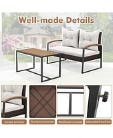 Gouun 2 Pieces Patio Pe Wicker Furniture Set with Acacia Wood Table