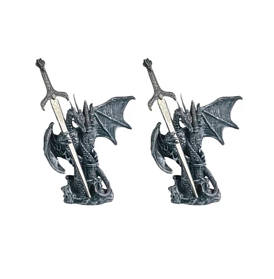 Fc Design "2-pc Gift Set" 5"H Medieval Silver Dragon on Castle with Sword Figurine Statue Ornament Home Room Office Decor and Perfect Gift Ideas for H