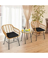 Gouun 3 Pieces Rattan Furniture Set with Cushioned Chair Table