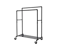 Slickblue Heavy Duty Rustic Pipe Double-Rail Clothes Garment Rack w/ Locking Wheels