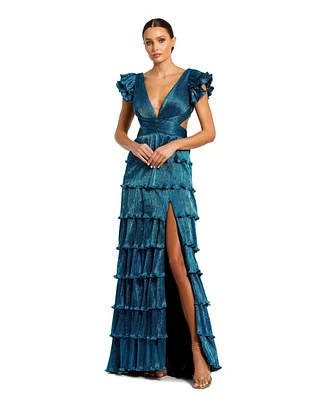 Mac Duggal Women's Ruffle Tiered Criss Cross Lace Up Gown