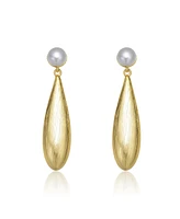 Genevive Sterling Silver 14K Gold Plated with Genuine Freshwater Drop Pearl Modern Earrings