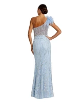 Mac Duggal Women's Feathered One Shoulder Embroidered Applique Gown