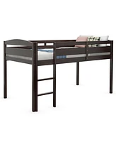 Gouun Wooden Twin Low Loft Bunk Bed with Guard Rail and Ladder