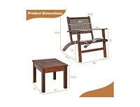 Slickblue 3 Piece Wooden Rattan Outdoor Patio Furniture Chair Table Bistro Set