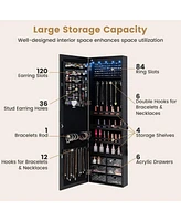 Gouun Door Hanging Mirror Jewelry Armoire with Full Length Mirror and 6 Drawers