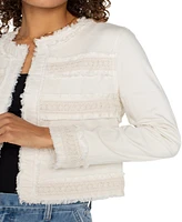 Liverpool Los Angeles Women's Collarless Jacket with Fray and Lace Detail