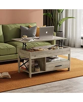 Wlive Lift Top Coffee Table for Living Room,Coffee Table with Storage,Hidden Compartment and Metal Frame, Central Table for Reception Room,Grey