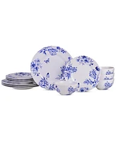 222 Fifth Cassian Embossed Toile Blue Porcelain 12 Pc. Dinnerware Set, Service for 4