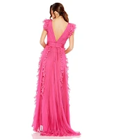 Mac Duggal Women's Pleated Ruffle Cap Sleeve Flowy A Line Gown