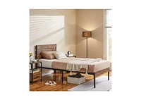 Slickblue Industrial Platform Bed Frame with Wood Slatted Headboard Footboard