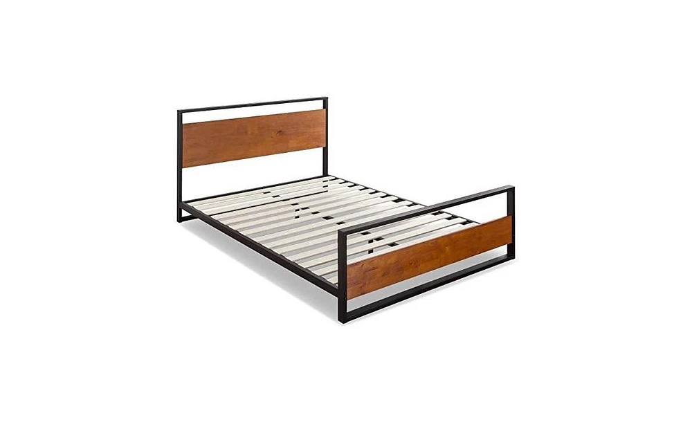 Slickblue Modern Metal Wood Platform Bed Frame with Headboard and Footboard