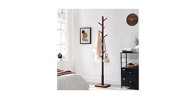 Slickblue Adjustable Height Mid-Century Modern Style Coat Rack in Wood Finish