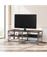 Slickblue Industrial Style Metal and Wood Tv Stand for Flat Screen Tv with Storage